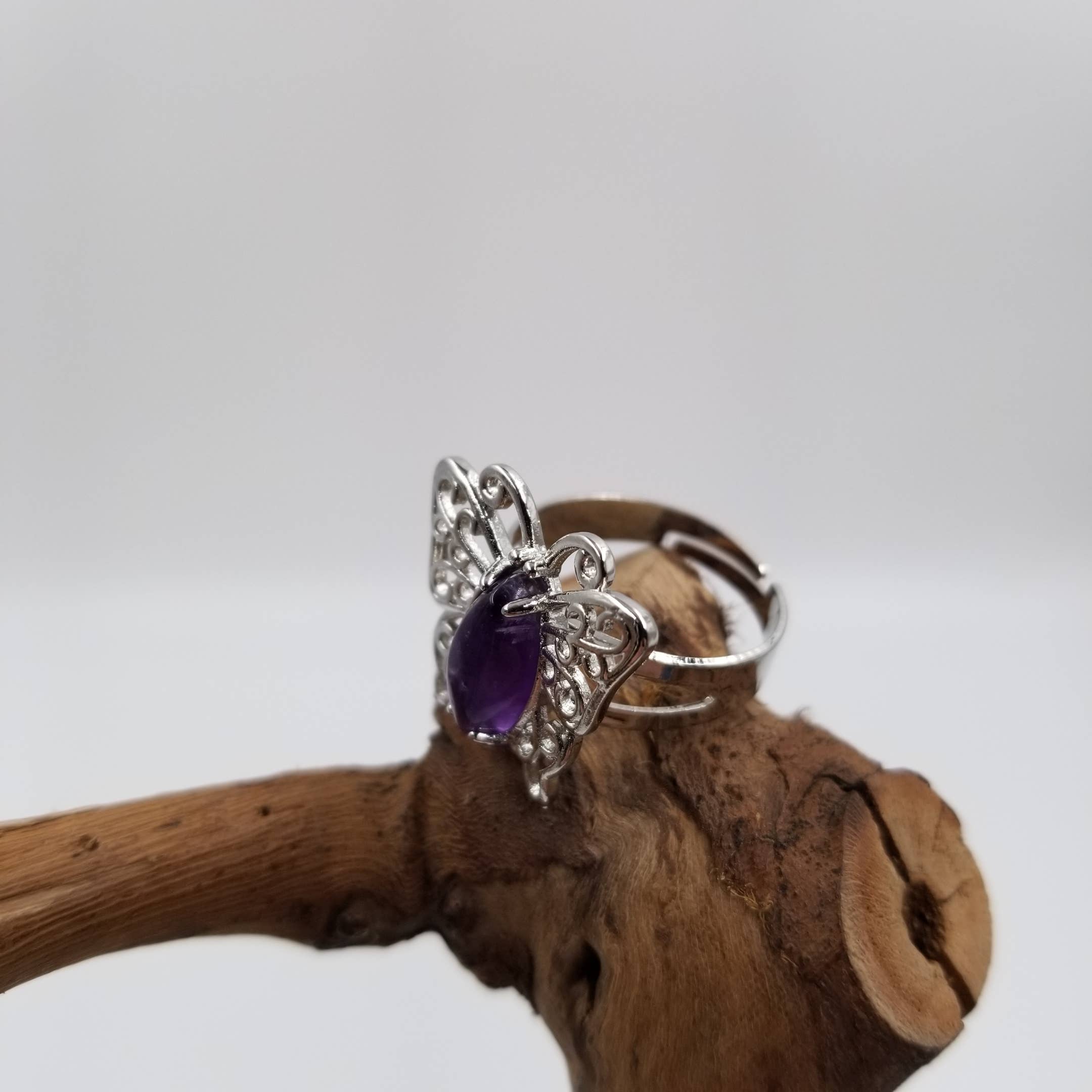 Natural Crystal Butterfly Ring