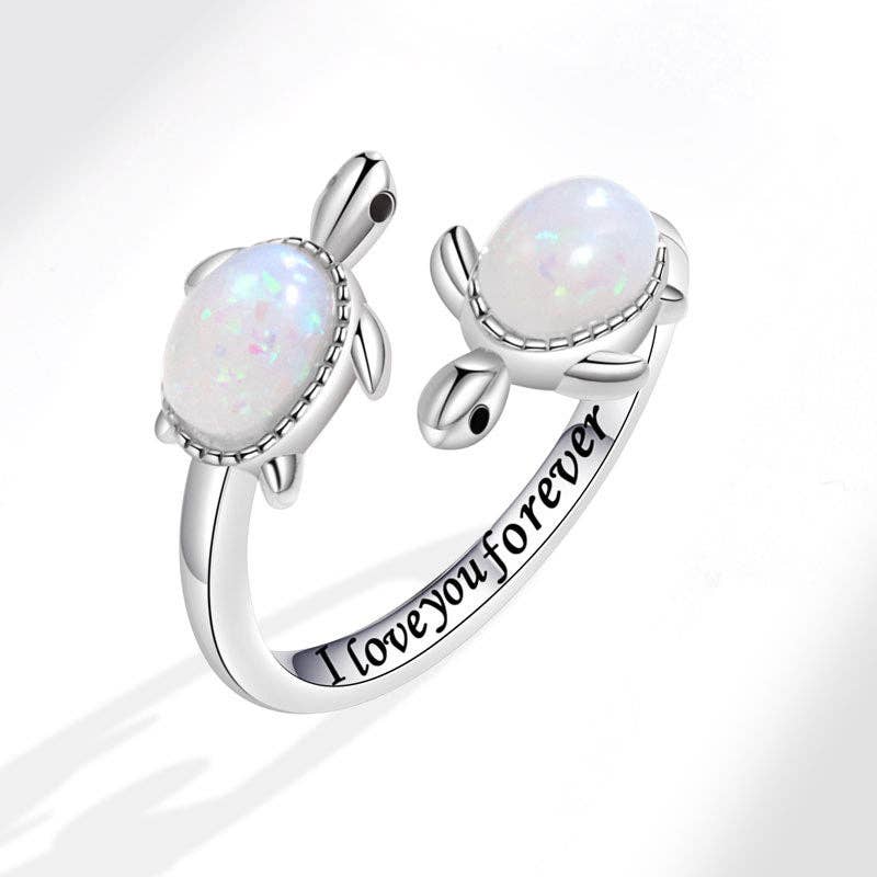 Double Opal Sea Turtle Silver Bypass Ring in Solid Copper