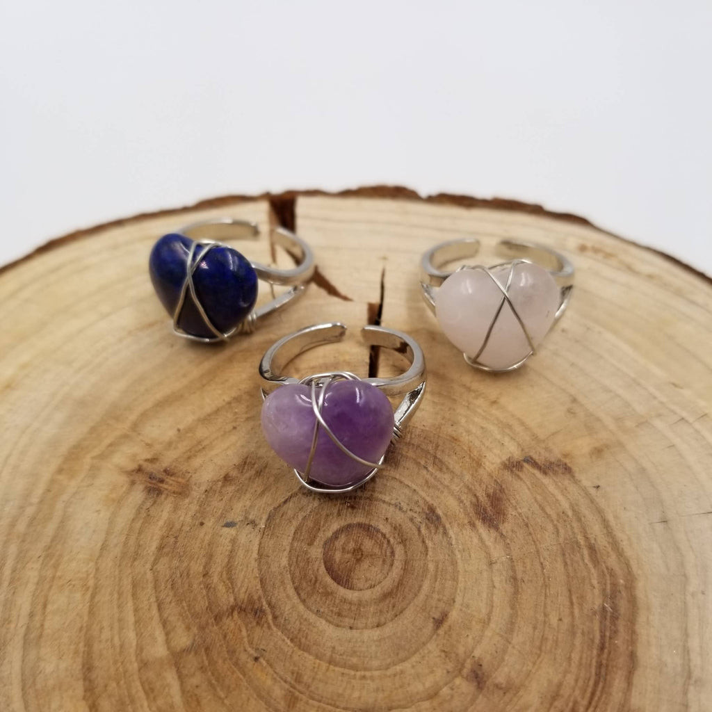 Handmade Natural Crystal Heart Ring