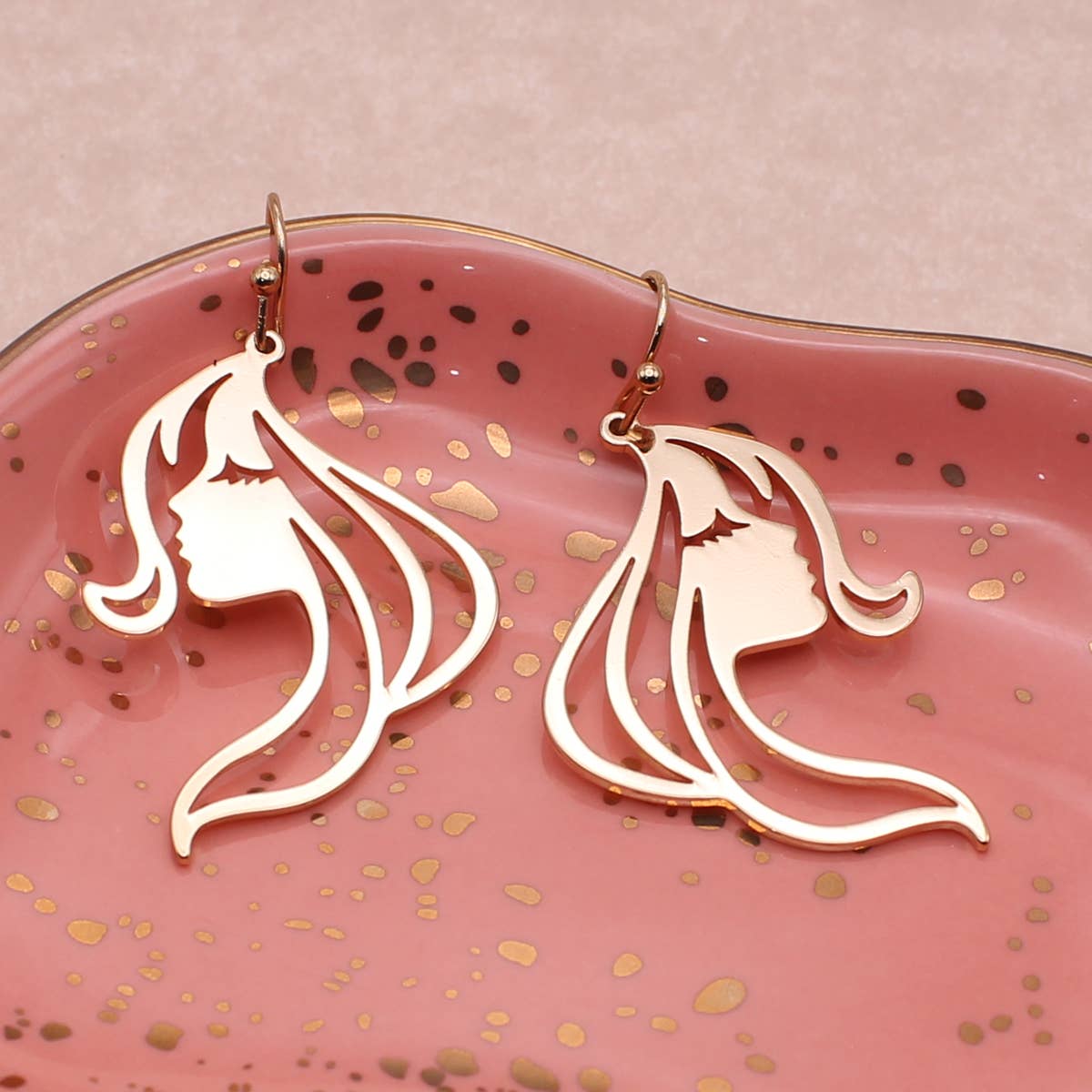 Serene Beauty Silhouette Gold Face Earrings