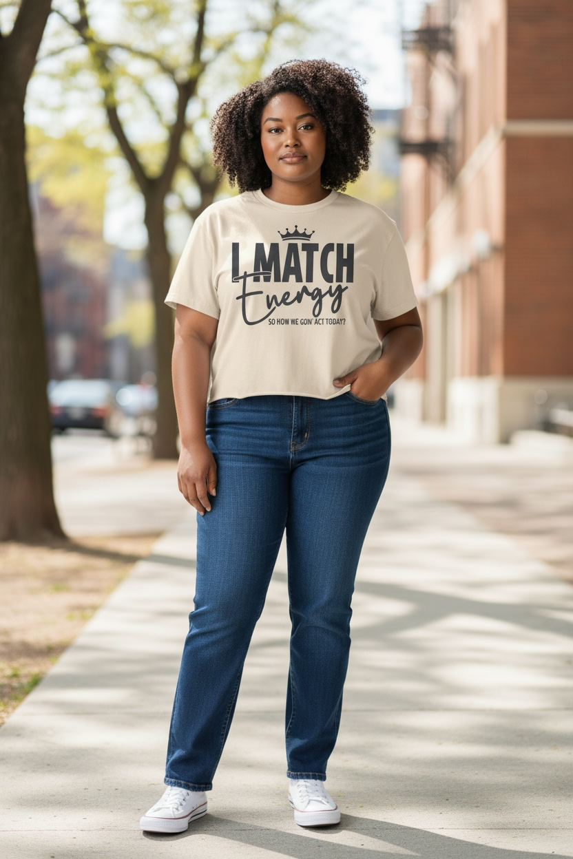 I Match Energy Graphic Crop Women Tee (Tan)