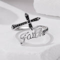 Vintage Black Stone Faith Cross Open Ring