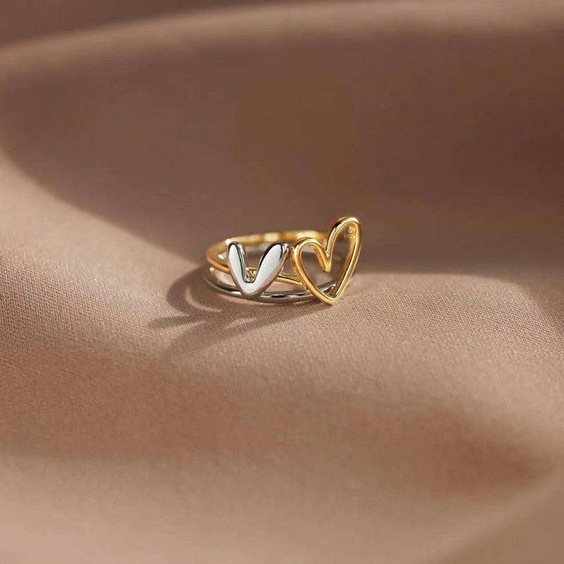 Dainty Gold Silver Heart Stacking Ring (Solid Copper)