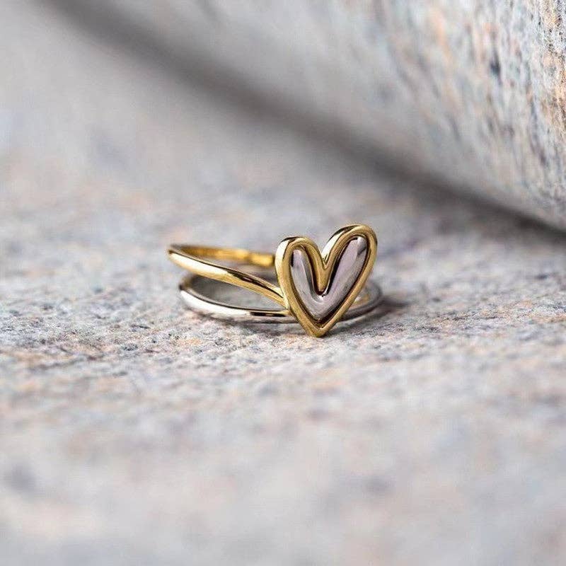 Dainty Gold Silver Heart Stacking Ring (Solid Copper)