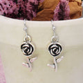 Single Rose Silver Flower Earrings