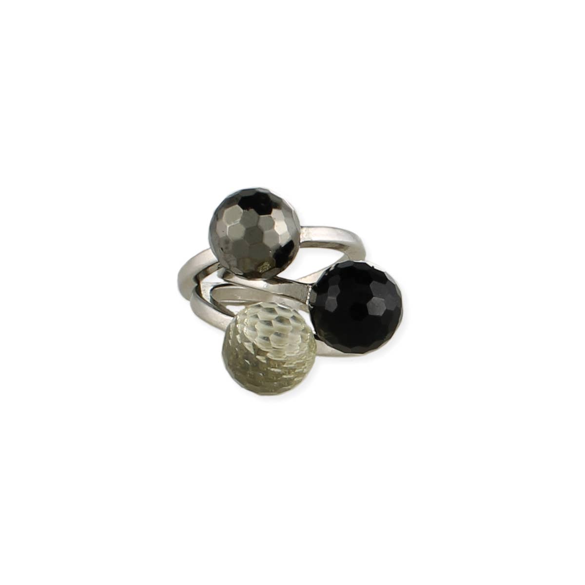 Set of 3 Black, Grey, and Clear Crystal Rings
