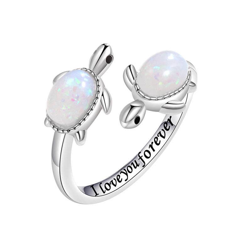 Double Opal Sea Turtle Silver Bypass Ring in Solid Copper