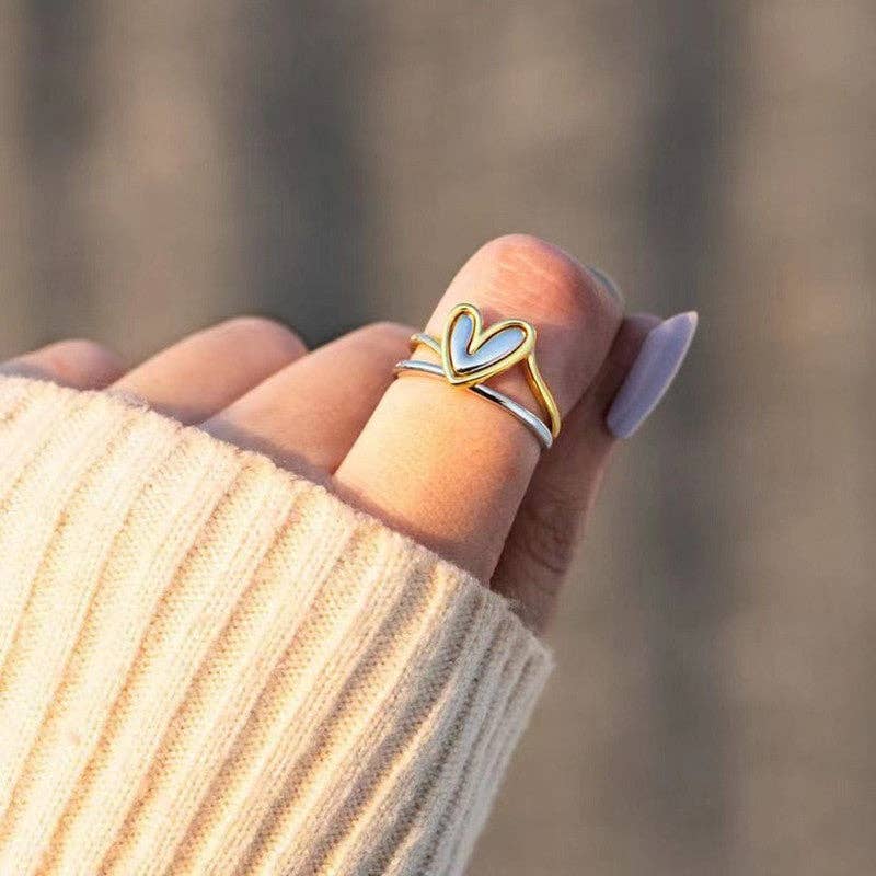 Dainty Gold Silver Heart Stacking Ring (Solid Copper)