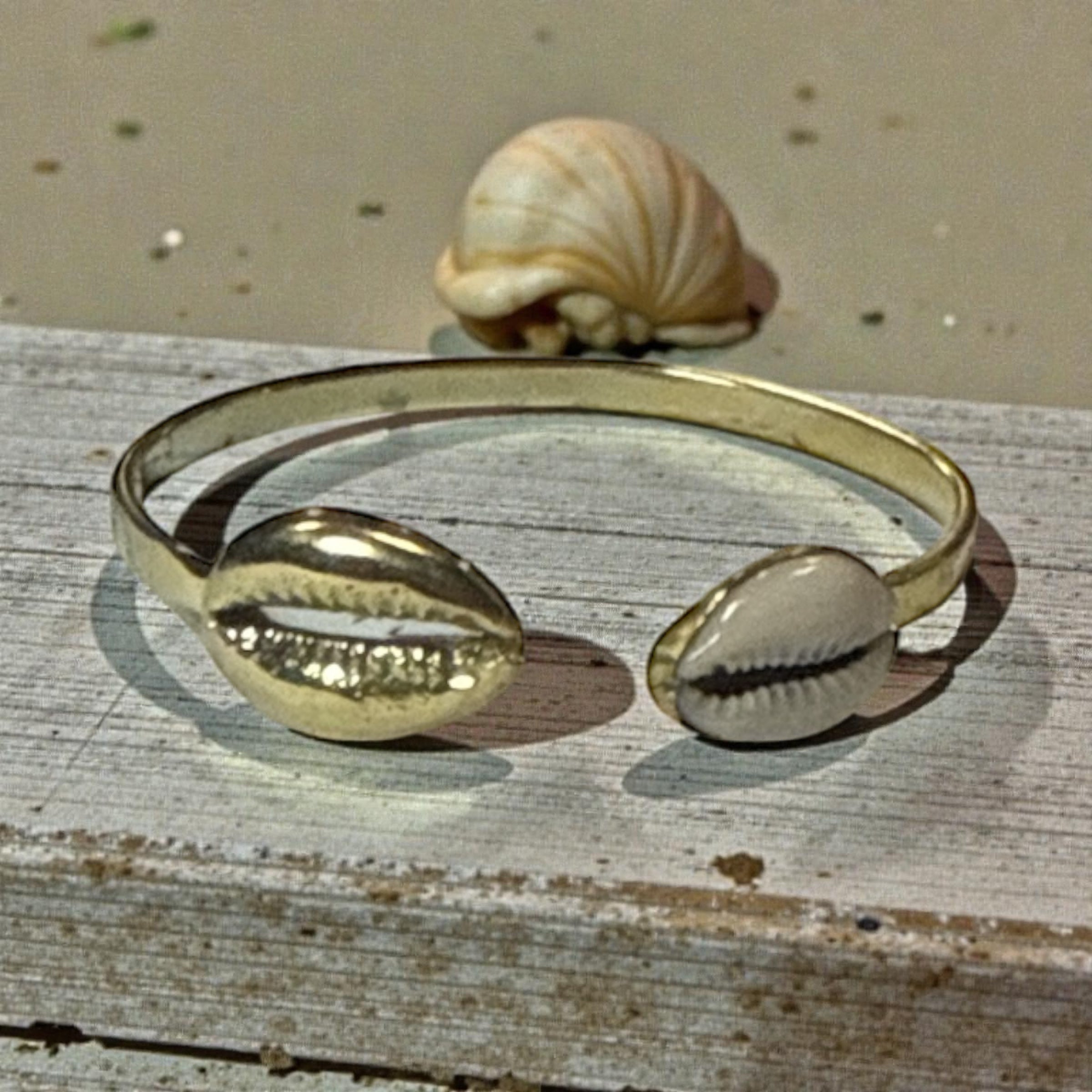Solid Brass Cowrie Shell Bracelet