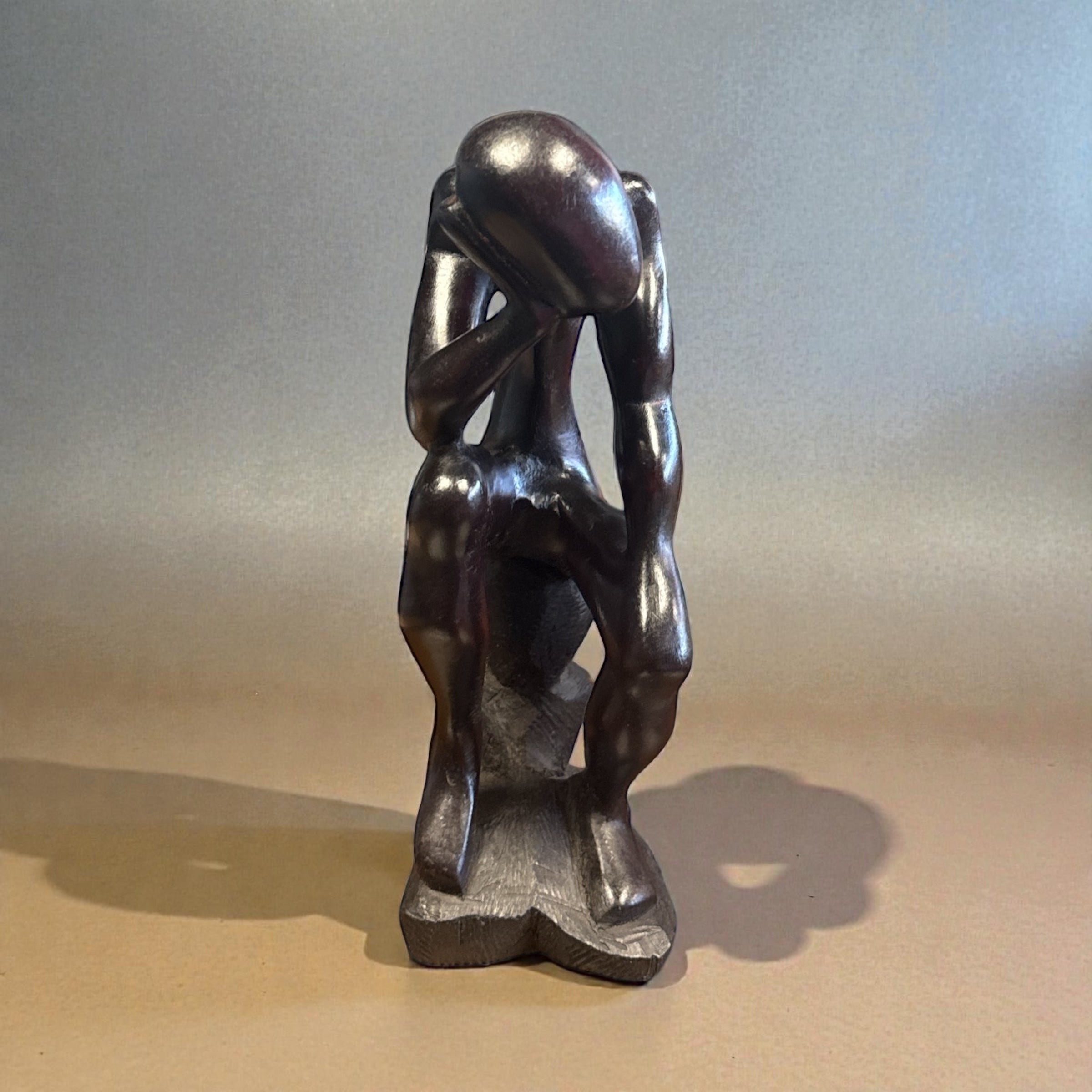 Thinker Statue On Stool - Brown 10-12"