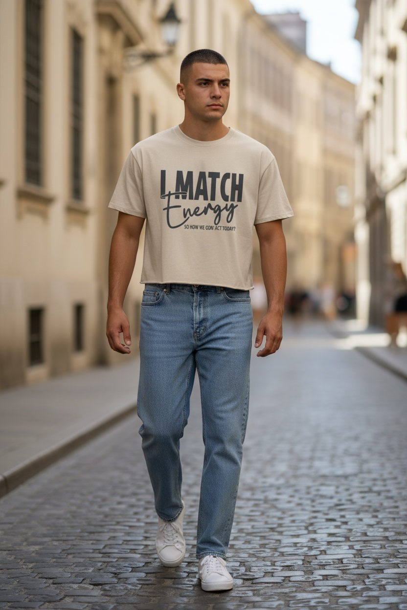 I Match Energy Graphic Crop Women Tee (Tan)