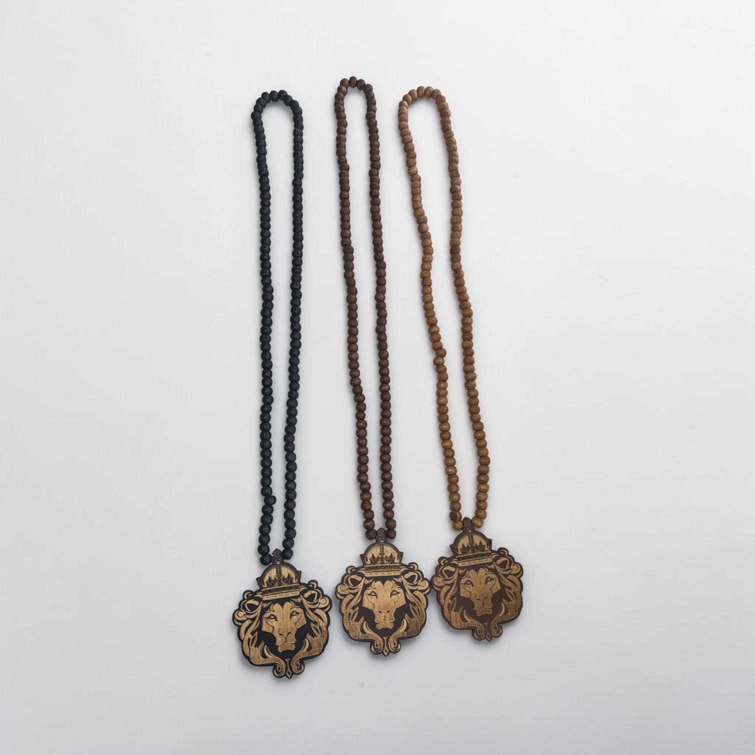 Crowned Lion Wooden Bead Necklace – Royalty, Strength & Purpose