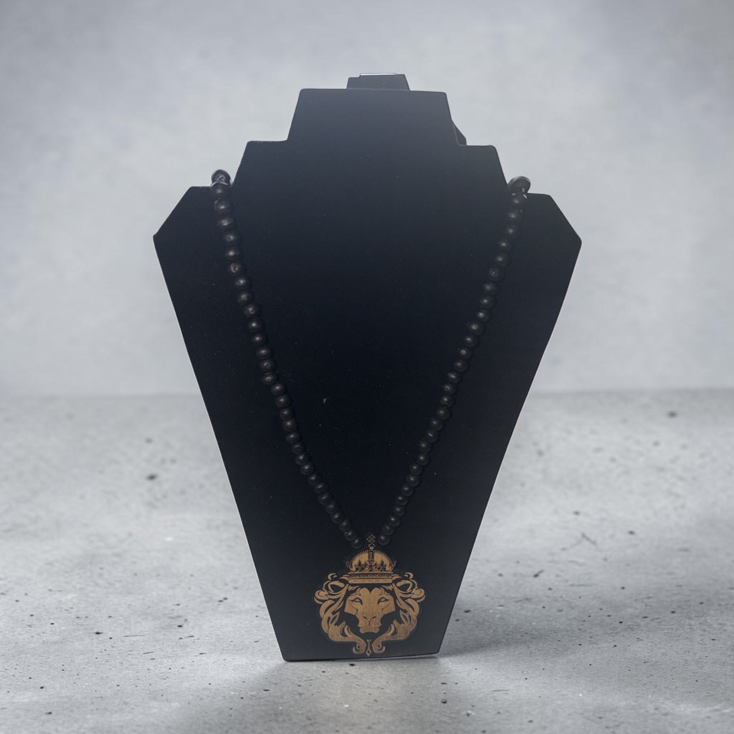 Crowned Lion Wooden Bead Necklace – Royalty, Strength & Purpose