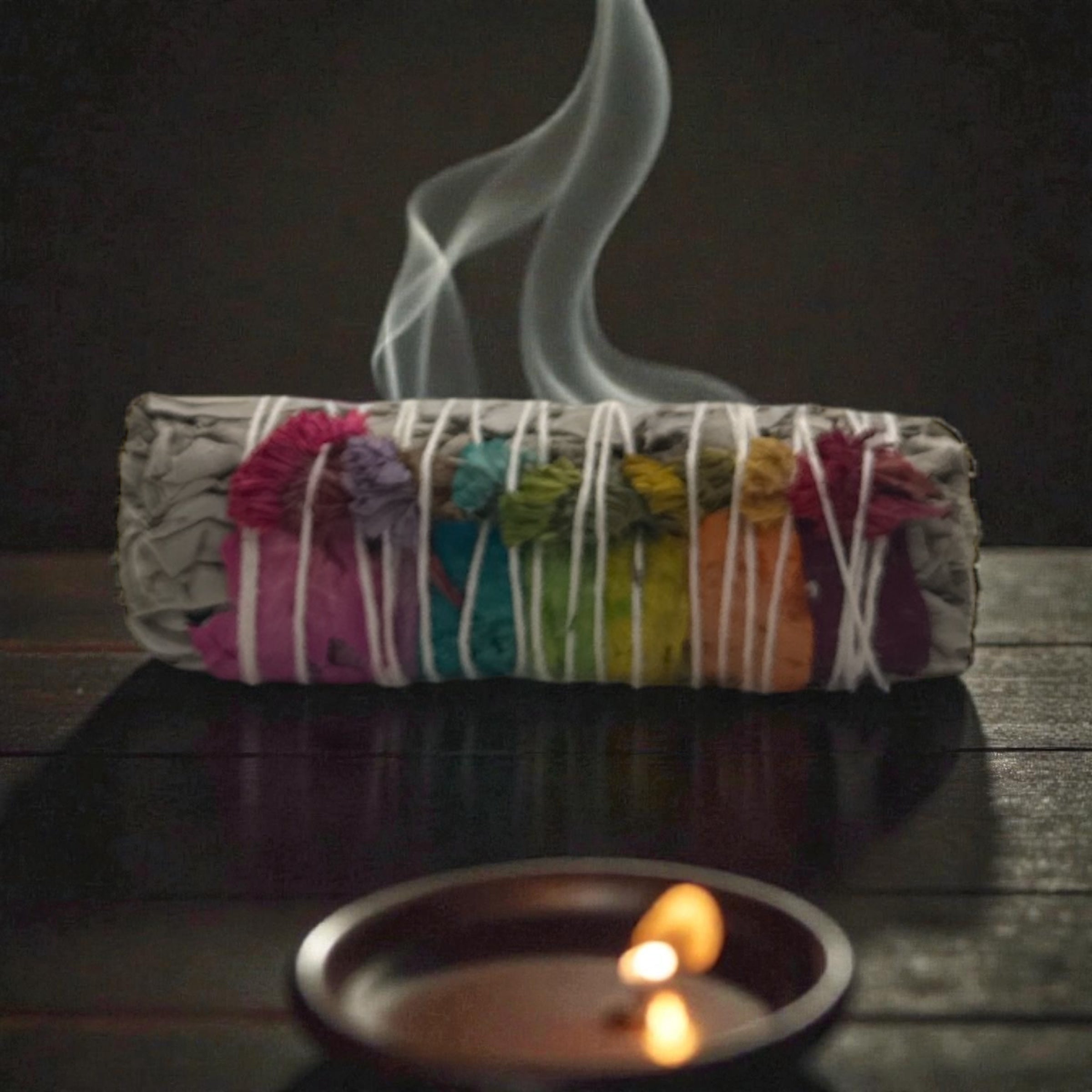 Organic ‘7 Chakras' Floral White Sage Smudge Stick (4 in.)