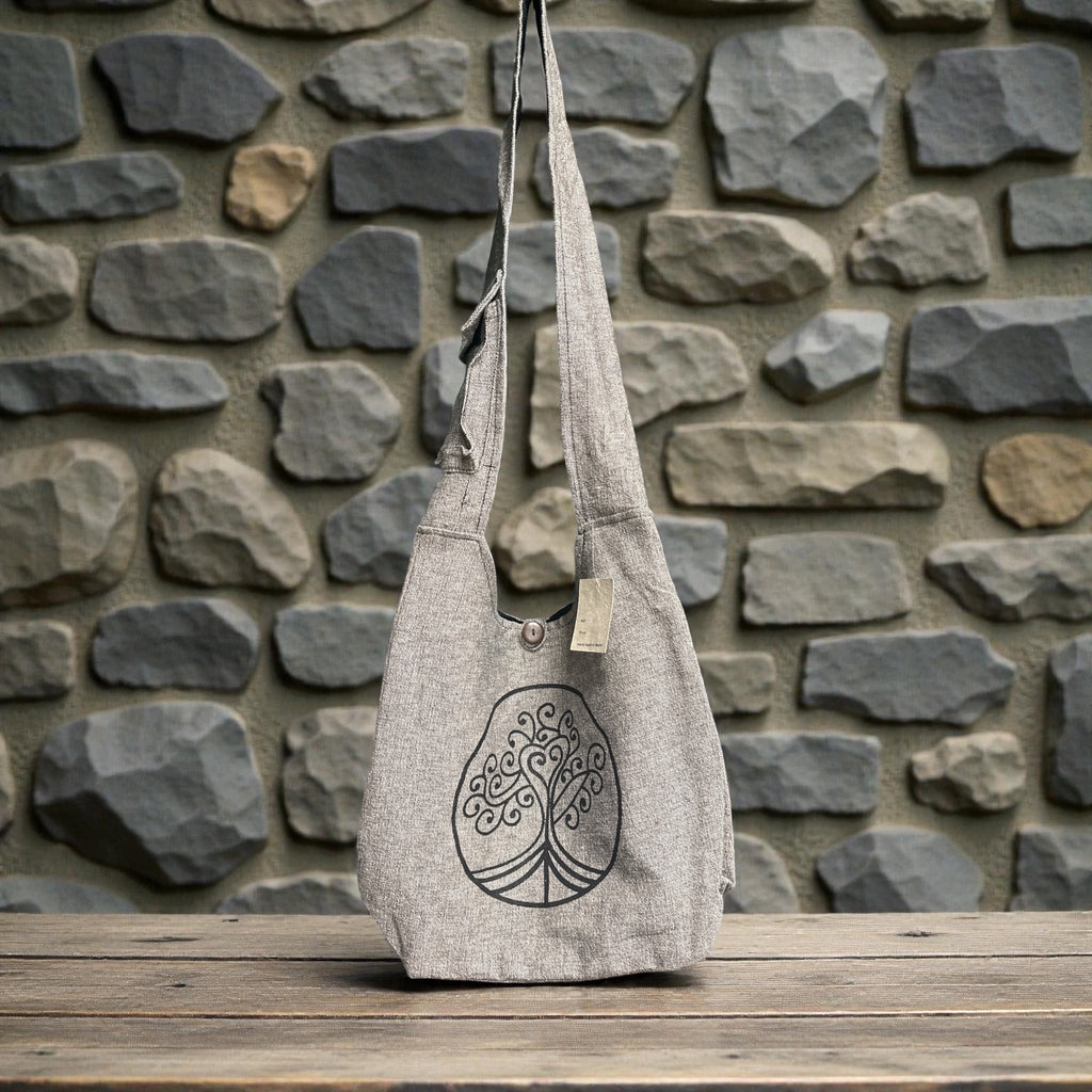 Tree of Life Cotton Shoulder Bag with Cell Phone Pocket