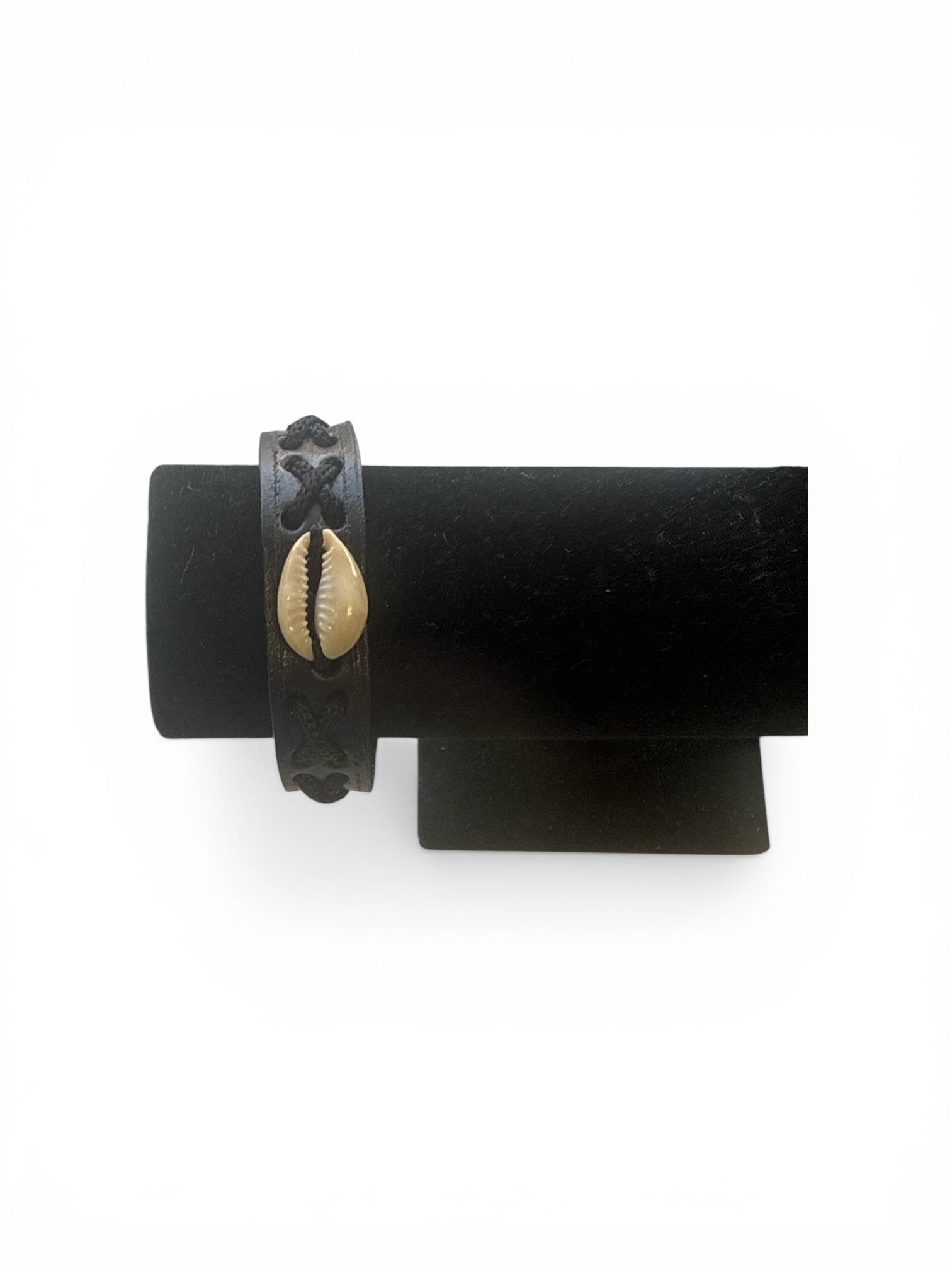 Black Leather Bracelets w/ Cowrie Shell