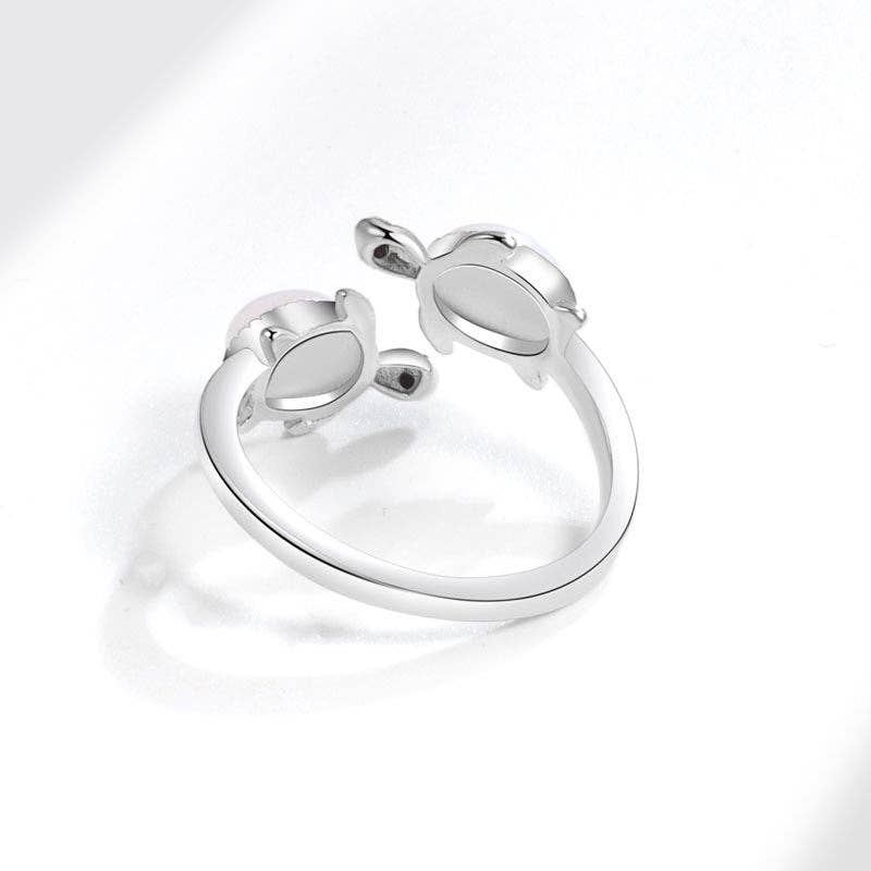 Double Opal Sea Turtle Silver Bypass Ring in Solid Copper