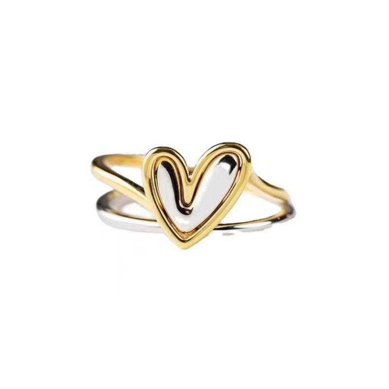Dainty Gold Silver Heart Stacking Ring (Solid Copper)