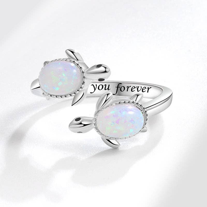 Double Opal Sea Turtle Silver Bypass Ring in Solid Copper