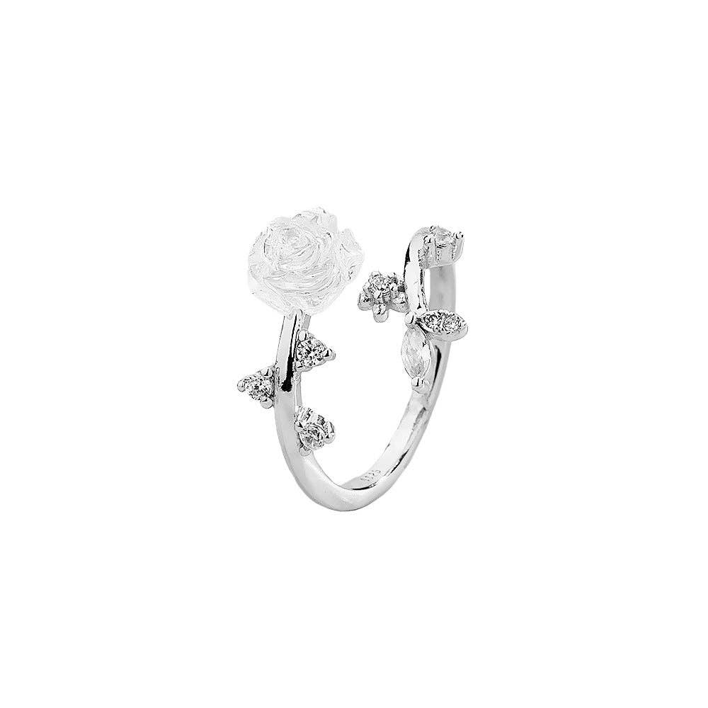 Opal Rose Flower Vine Leaf Adjustable Ring (Solid Copper)
