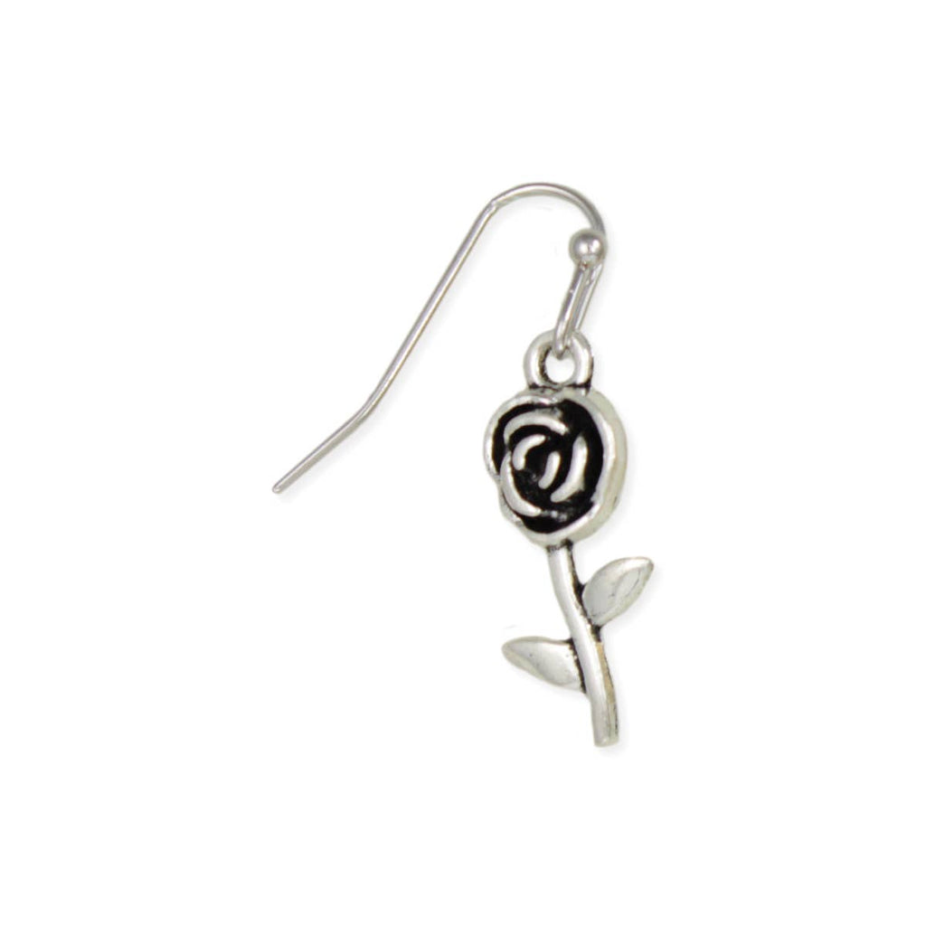 Single Rose Silver Flower Earrings
