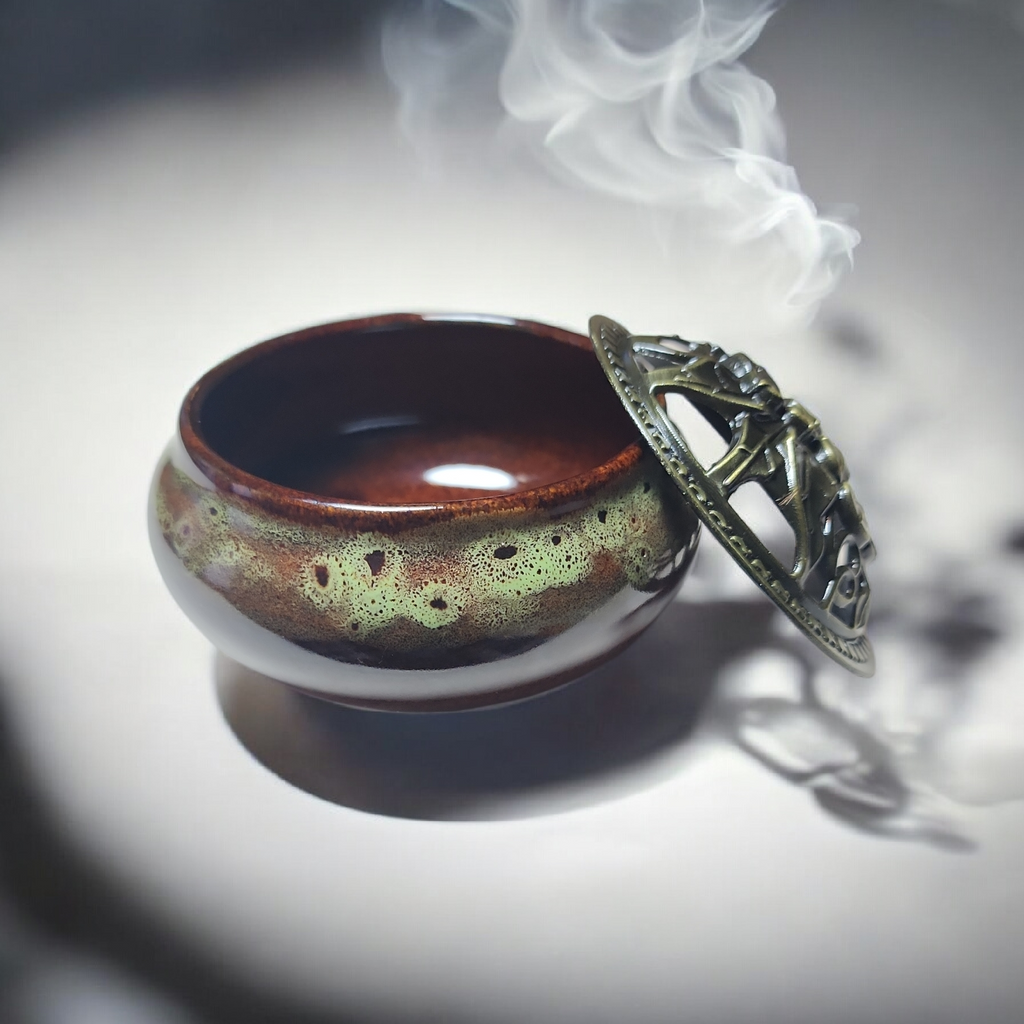 Incense Cone Burner Bowl (3 in.) - Brown & Green